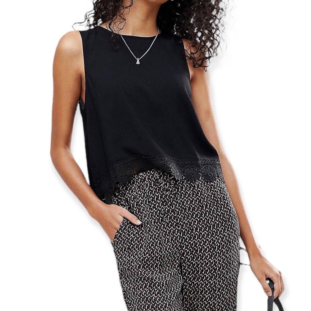 Black Bohemian Lace Embroidered Tank Top